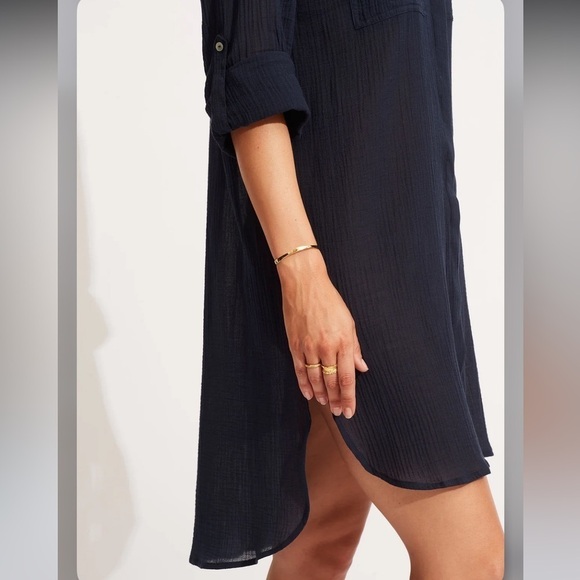 Seafolly Crinkle Twill Beach Shirt - Indigo Size Extra Small - Picture 3 of 7